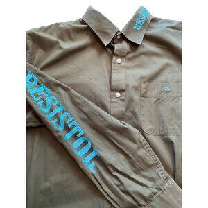 Resistol Green with Blue Embroidery Long Sleeve‎ Button UP Shirt Large